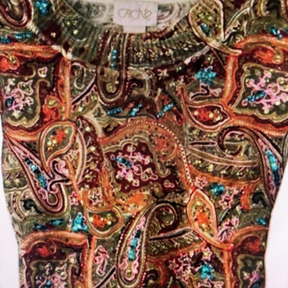 Vintage Cache Knit Top Embellished with Sequins. Colors of Olive/Plum/Org/Turq. - Picture 4 of 10